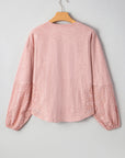 Embroidered Eyelet Patchwork Batwing Sleeve Blouse