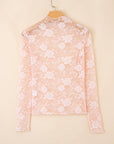 Myla Sheer Floral Lace Mesh Mock Neck Long Sleeve Top