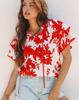 Zoya Tiered Ruffled Sleeve V Neck Blouse