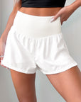 Solid Ribbed Patchwork High Waist Athletic Shorts