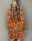 Floral Smocked Ruffle Hem Long Sleeve Mini Dress