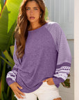 Stripe Patchwork Raglan Long Sleeve Top