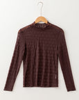 Sheer Mesh Lettuce Trim Long Sleeve Top