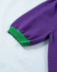Mardi Gras Tinsel Embroidered Short Sleeve Sweater