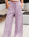 Mineral Wash Reverse Seam Drawstring Elastic Waist Pants