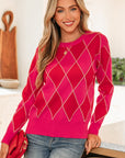Glitter Rhombus Geometric Knit Crewneck Sweater