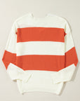 Colorblock Stripe Drop Shoulder Bubble Sleeve Sweater