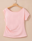 Plus Size Solid Asymmetric Neck Short Sleeve Blouse