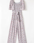Floral Smocked Short Sleeve Wide Leg Jumpsuit