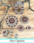 Bright Silver Ruby - AB Crystal Conchos - Sizes from 1"- 3" and Buckles