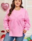 Plus Size Bow Tie Lace Embroidered Dolman Sweatshirt