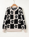 Flower Checker Henley Baggy Sweater