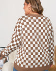 Plus Size Checker Contrast Edge Crewneck Sweater
