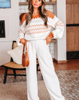 Geometric Zigzag Stripe Crewneck Pullover Sweater