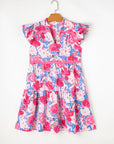 Floral Ric-Rac Flutter Sleeve V-Neck Dress