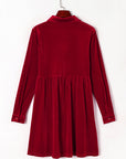 Velvet Ruffle Buttoned Long Sleeve Dress