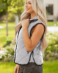 Stripe Contrast Trim Snap Button Collared Vest