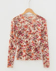 Floral Mesh Lettuce Trim Long Sleeve Top