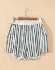 Stripe Elastic High Waist Cargo Pocket Shorts