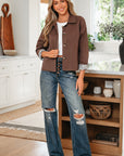 Leopard Lined Button Up Collared Jacket