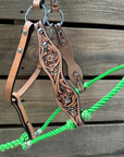 Lime Floral Tooled Lariat & Leather Combo Halter
