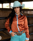 AMBER AZTEC SATIN PERFORMANCE RODEO SHIRT