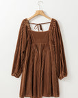 Velvet Tie-Back Square Neck Babydoll Dress