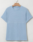 Solid Corded Knit Mock Neck T-Shirt