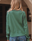 Solid Ribbed Raw Seam Patchwork Drop Shoulder Sweatshirt