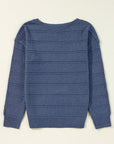 Pointelle Knit Boat Neck Drop Shoulder Sweater