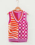 Stripe Checker Patchwork V-Neck Sweater Top