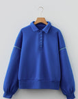 Collared Snap Button Exposed Seam Sweatshirt