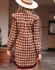 Plaid Patchwork Ruffle Hem Long Sleeve Mini Dress