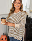 Plus Size Stripe Textured Dolman Sleeve Top