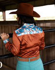 AMBER AZTEC SATIN PERFORMANCE RODEO SHIRT