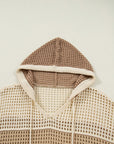 Plus Size Colorblock Hollowed Knit Hooded Sweater