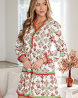 Floral Contrast Trim Frilled Neck Dress