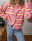 Stripe Drop Shoulder Buttoned Cardigan Sweater
