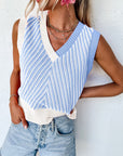 Chevron Contrast V-Neck Sleeveless Sweater Top