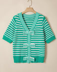 Stripe Bow Tie V-Neck Short Sleeve Sweater