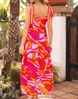 Abstract Knotted Shoulder High-Waist Maxi Dress