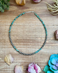 15” Heishi Turquoise Necklace – 4mm Turquoise & 5mm Sterling Silver Pearls
