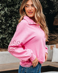 Evangeline Embroidered Flower Buttons Pullover Sweatshirt