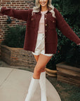 Ribbed Knit Flap Pocket Button-Up Shacket