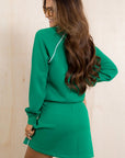 Patchwork Contrast Piping Pullover and Mini Skirt Set