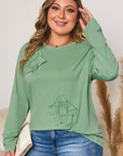 Plus Size Floral Applique Mineral Wash Long Sleeve Top