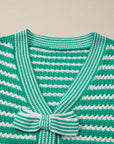 Stripe Bow Tie V-Neck Short Sleeve Sweater