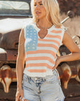 Flag Notched Neckline Loose Sweater Vest