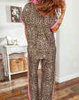 Leopard Contrast Trim Top and Pant Set