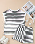 Stripe Cap Sleeve Henley Top & Shorts Set